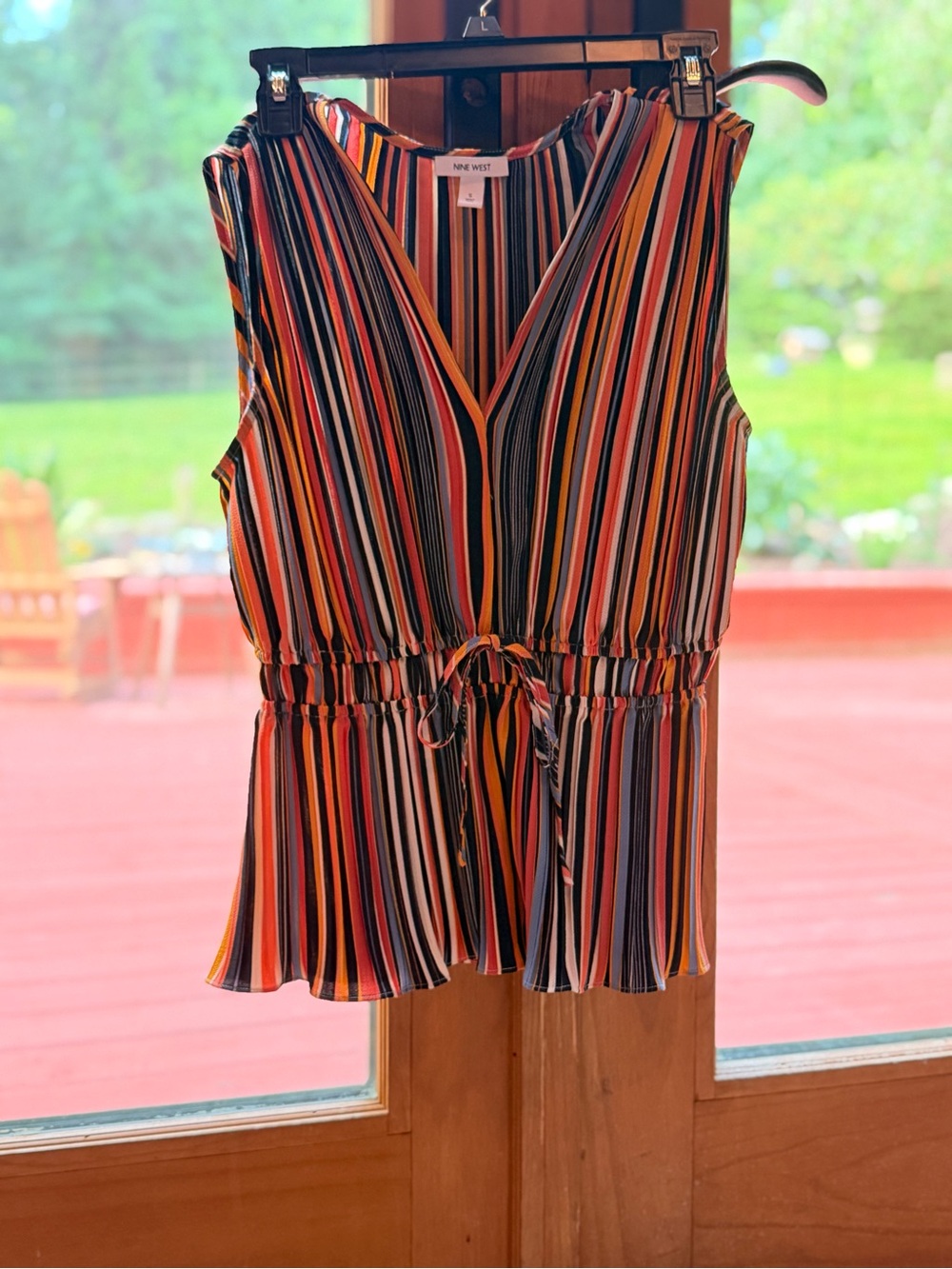 Nine West Striped Sleeveless Peplum Top - Orange, Black & White NWOT - Picture 3 of 6